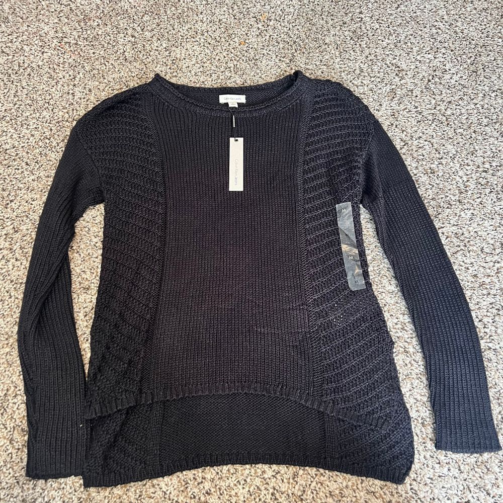 Calvin Klein Jeans Black Mixed Knit Sweater Long Sleeve Medium M New